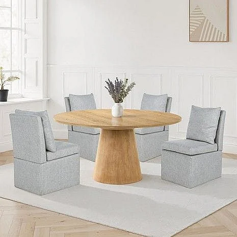 Furniture of America Tottenham 5pc Round Dining Set in Taupe