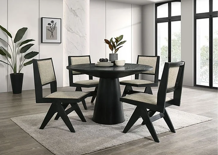 Furniture of America Tottenham 5-Piece 48" Dining Table Set in Black