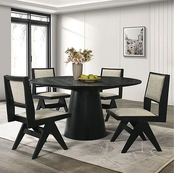 Furniture of America Tottenham 59" Round Dining Table in Black FM3222BK-RT-59-TABL