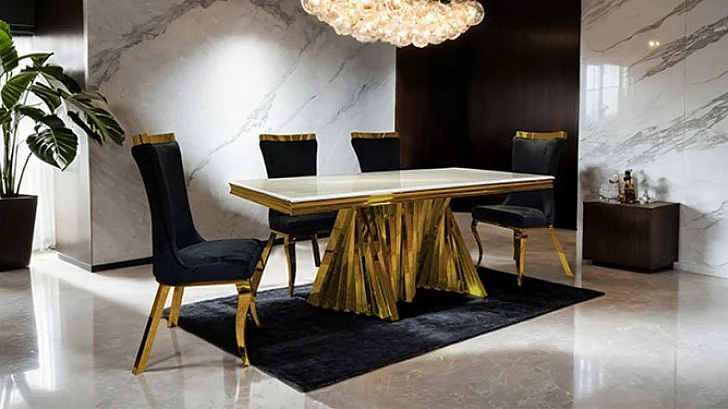 Furniture of America Basilicata 7-Piece Dining Room Set in Gold