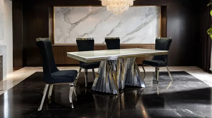Furniture of America Basilicata 7-Piece Dining Room Set in Chrome