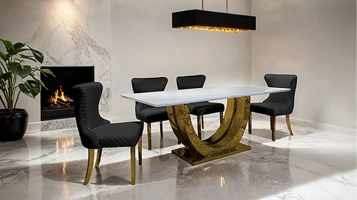 Furniture of America Portanova 7-Piece Dining Room Set in Gold