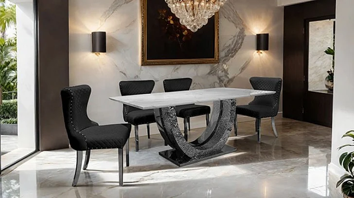 Furniture of America Portanova 7-Piece Dining Room Set in Chrome