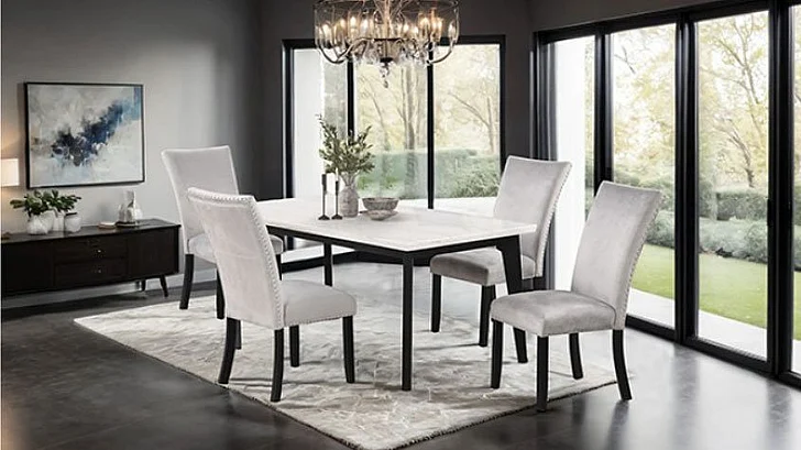 Furniture of America Sabro 7-Piece Dining Room Set in Black and White