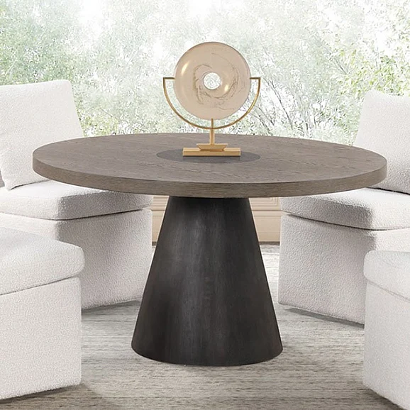 Furniture of America Broager Round Dining Table in Rustic Oak and Dark Walnut FM3331DB-RT-TABLE