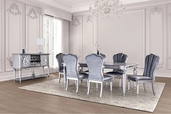 Furniture of America Melodi Parc 7-Piece Dining Room Set in Silver