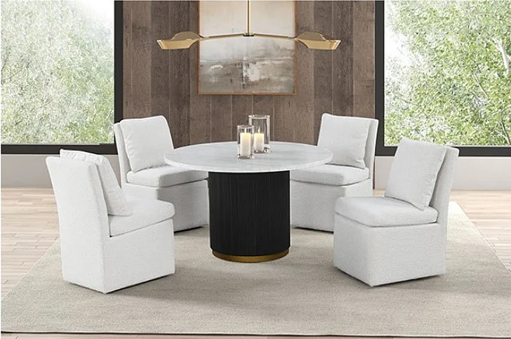Furniture of America Varde 5-Piece Round Dining Table Set in Black and White