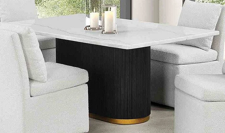 Furniture of America Morges Rect Dining Marble Table in Black/White FM3432WH-T-TABLE
