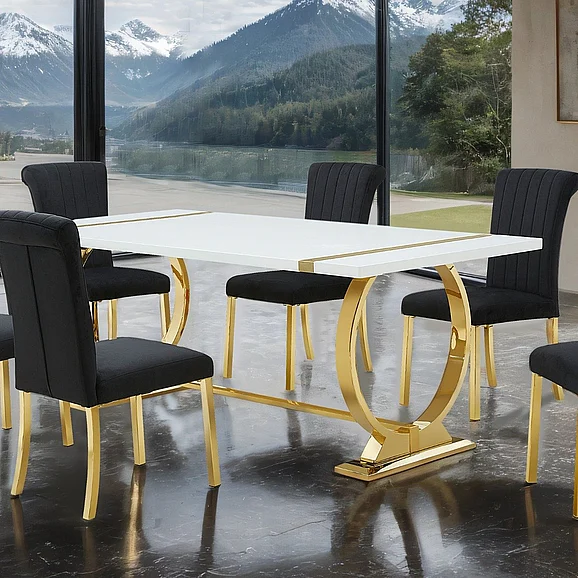 Furniture of America Holbaek 80" Dining Table in Gold Frame FM37008GD-T