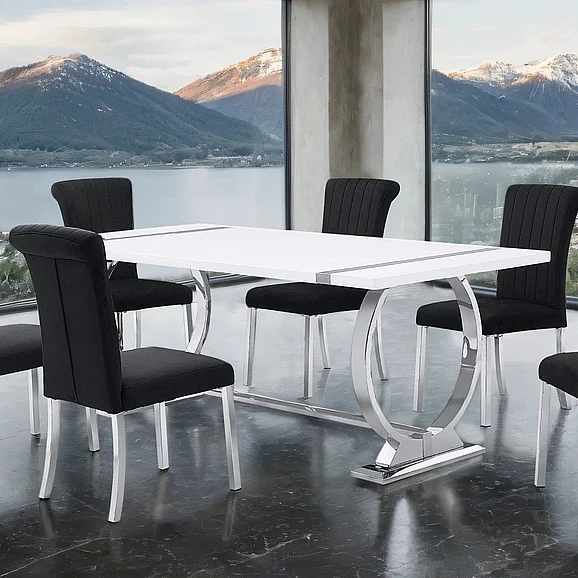 Furniture of America Holbaek 80" Dining Table in Silver Frame FM37008SV-T