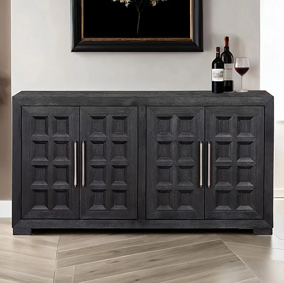 Furniture of America Hatton Cross 4 Door Cabinet in Weathered Black FM39011BK-SV
