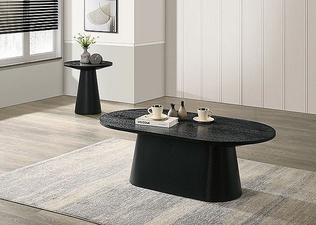 Furniture of America Halewood 2pc Oval Occasional Living Room Set in Black