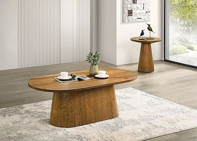 Furniture of America Halewood 2pc Oval Occasional Living Room Set in Walnut