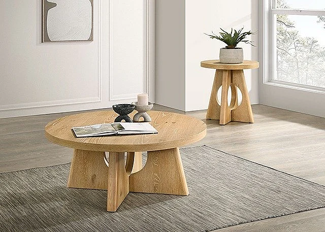Furniture of America Olgod 2pc Occasional Living Room Set in Oak