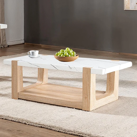 Furniture of America Sundbry Coffee Table in White/Natural FM44010NT-C