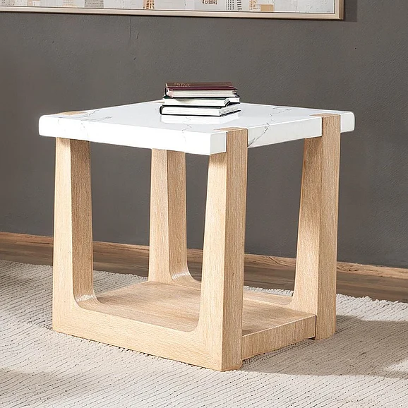 Furniture of America Sundbry End Table in White/Natural FM44010NT-E