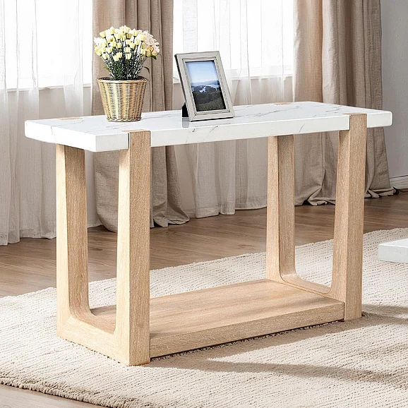 Furniture of America Sundbry Sofa Table in White/Natural FM44010NT-S