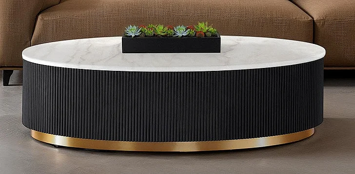 Furniture of America Virden Oval Cocktail Table in Black/White/Gold FM47000BK-CO