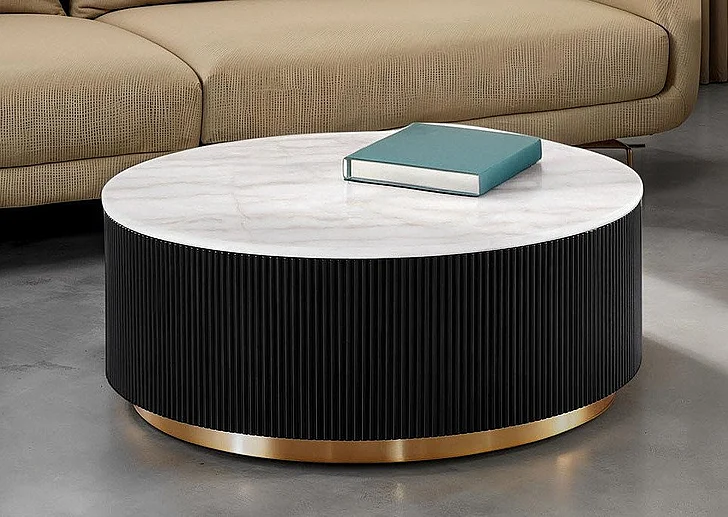 Furniture of America Virden Round Cocktail Table in Black/White/Gold FM47000BK-CR