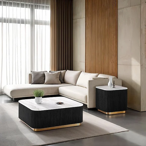 Furniture of America Virden 2pc Square Occasional Living Room Set in Black/White/Gold