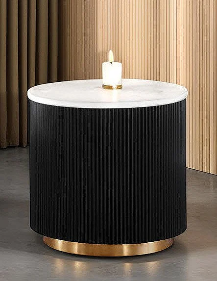 Furniture of America Virden Round End Table in Black/White/Gold FM47000BK-ER