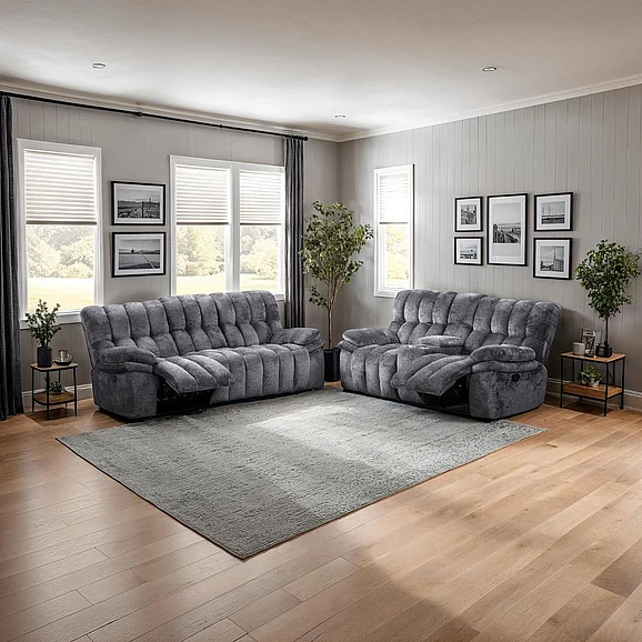 Furniture of America Hieronymus Manual Loveseat w/ Console in Dark Gray FM64001DG-LV-M