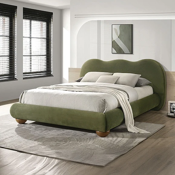 Furniture of America Finamore King Bed in Olive Green Velvet FM72005GR-EK-BED