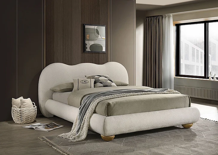 Furniture of America Finamore King Bed in White Boucle FM72005WH-EK-BED