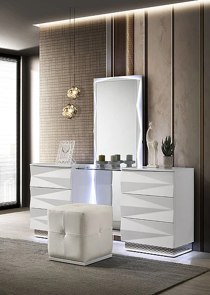 Furniture of America Prisma Vanity Set w/ Stool in White FM72016WH-V-SET
