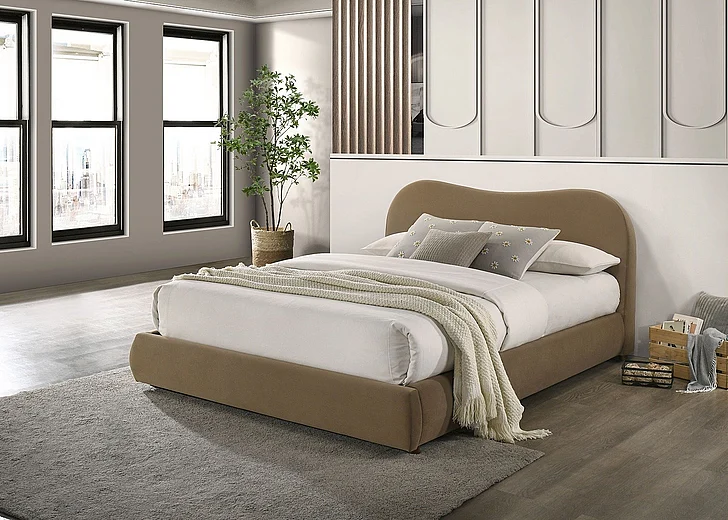 Furniture of America Grimsby Queen Bed in Brown Velvet FM72019BR-Q-BED