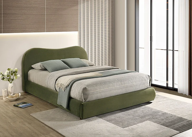 Furniture of America Grimsby King Bed in Olive Green Velvet FM72019GR-EK-BED