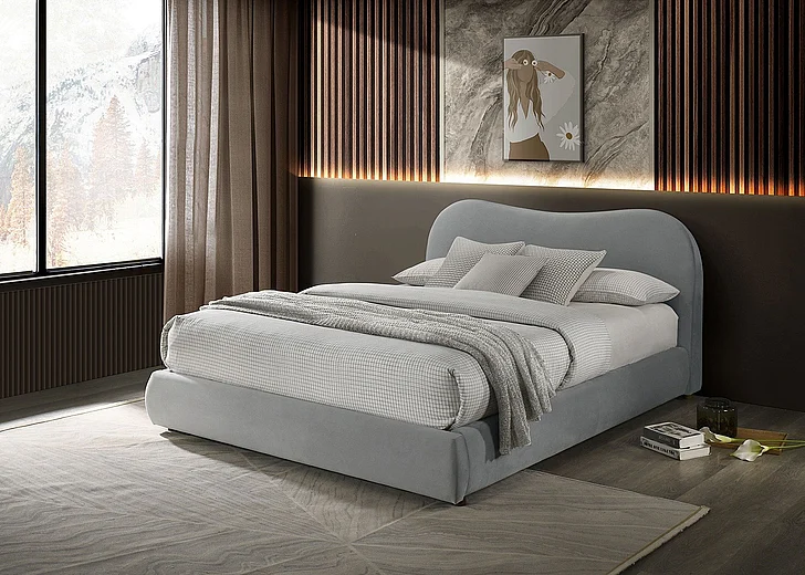 Furniture of America Grimsby King Bed in Light Gray Velvet FM72019LG-EK-BED
