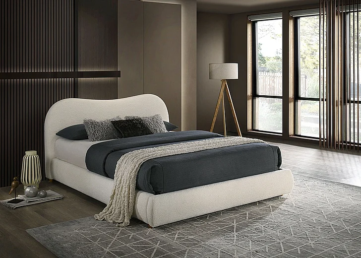 Furniture of America Grimsby King Bed in White Boucle FM72019WH-EK-BED