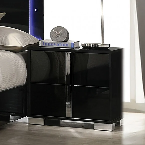 Furniture of America Sinistra Nightstand in Piano Black FM7211BK-N