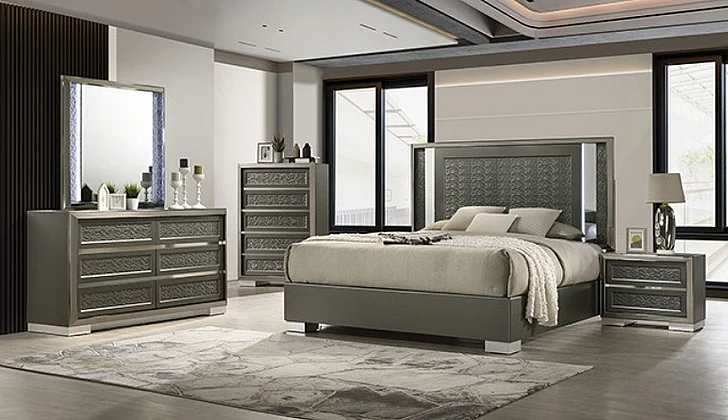 Furniture of America Leyland 4-Piece Platform Bedroom Set in Dark Gray