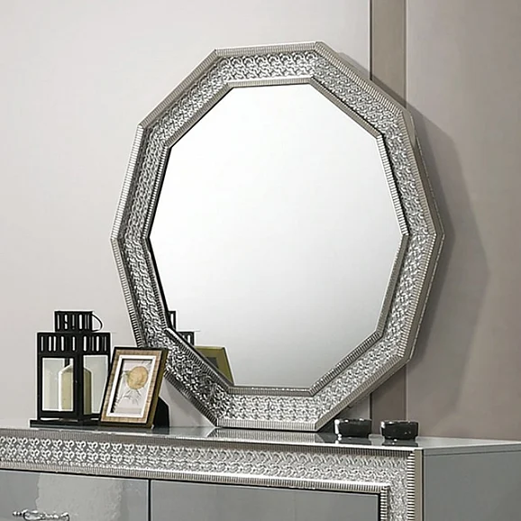 Furniture of America Cassiopeia Decagon Mirror w/ LED in Metallic Gray FM7253GY-M