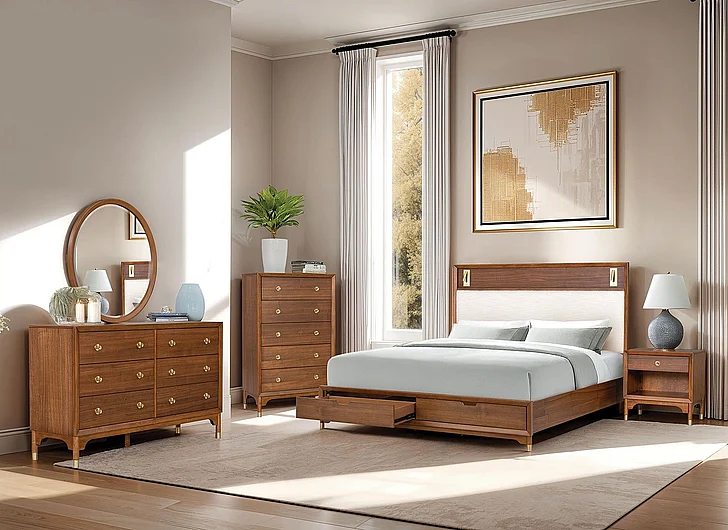 Furniture of America Hepburne King Bed in Walnut FM74000WN-EK-ST-BED