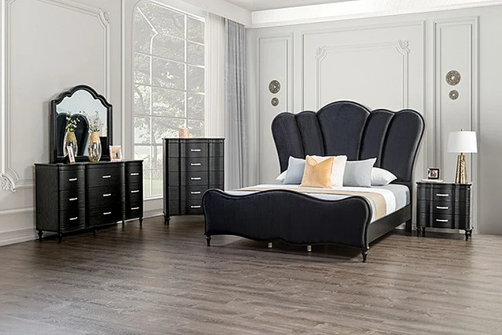 Furniture of America Melodi Parc 4-Piece Panel Bedroom Set in Black