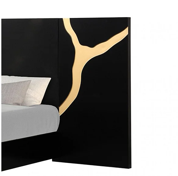 Furniture of America Goldsberg Extended Wall Bed Panel in Black and Gold (Set of 2)