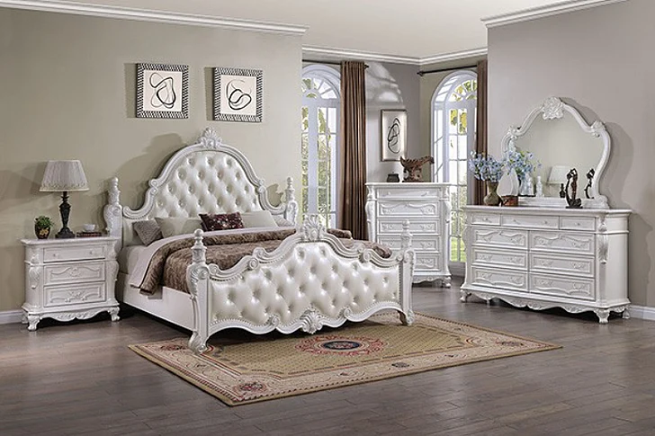 Furniture of America Cremona 4-Piece Panel Bedroom Set in White