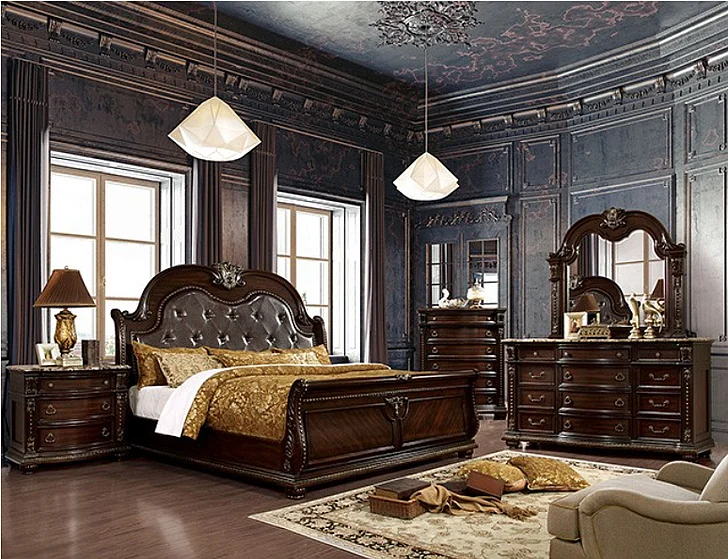 Furniture of America Fromberg 4-Piece Sleigh Bedroom Set in Brown Cherry