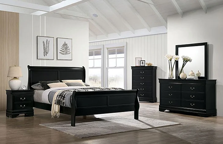 Furniture of America Louis Philippe 4-Piece Sleigh Bedroom Set in Black