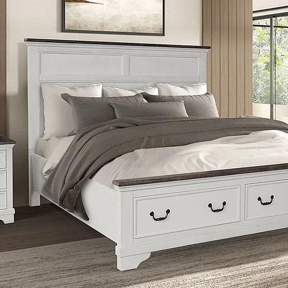 Furniture of America Hampstead Queen Panel Storage Bed in White and Dark Brown