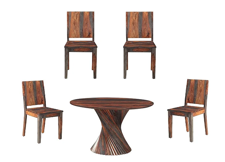 HTD Meridian 5pc 48" Round Dining Table Set with Spiral Base in Capri Sheesham