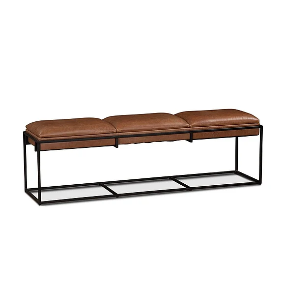 HTD New York 62" Bench in Cognac Leather and Iron FNY-BN62COG