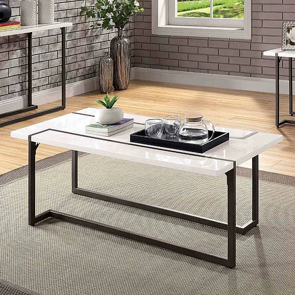 Furniture of America Izar Coffee Table in White/Gun Metal FOA4799C-TABLE