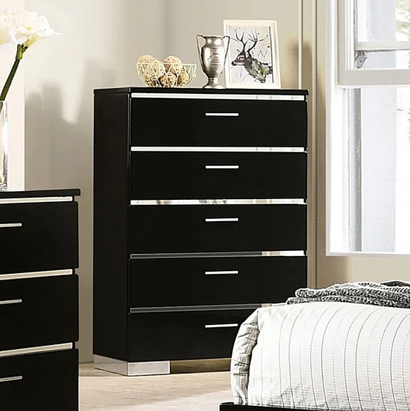 Furniture of America Carlie Chest in Black and Chrome FOA7039C