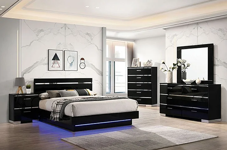 Furniture of America Erlach/Carlie 4-Piece Platform Bedroom Set in Black and Chrome