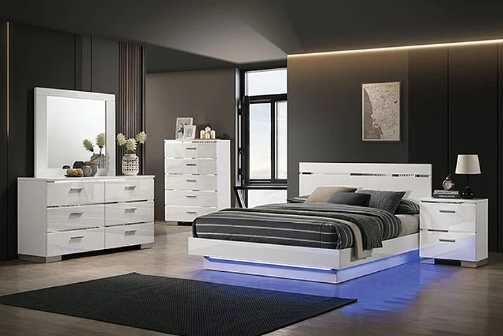 Furniture of America Erlach/Carlie 4-Piece Platform Bedroom Set in White and Chrome