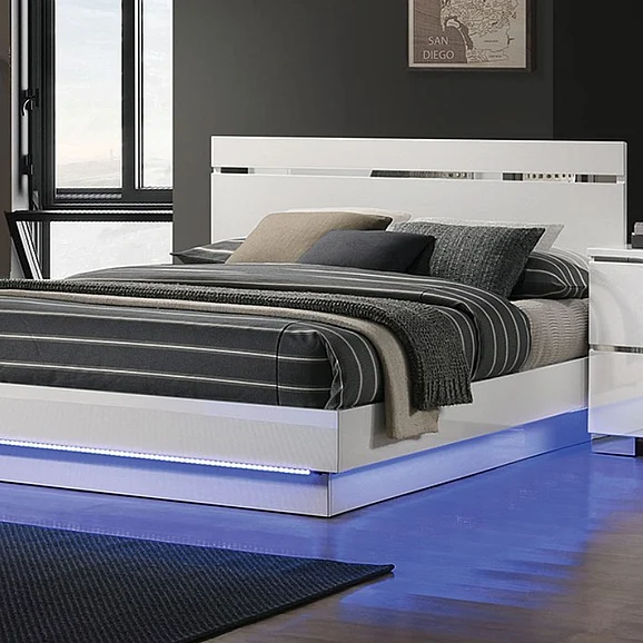 Furniture of America Erlach Eastern King Platform Bed in White and Chrome